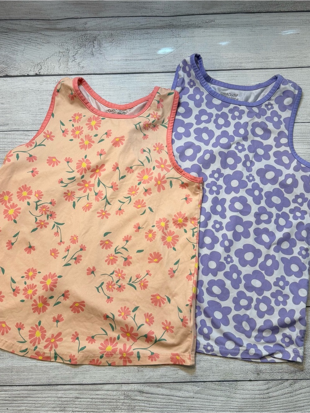 Cuddl Duds Floral & Daisy Tank Tops - Peach Floral and Lavender Daisy